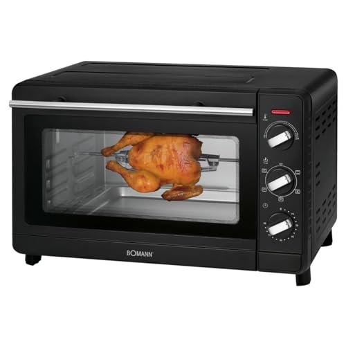 Bomann MBG 6023 CB Multi-Backofen, 30 Liter Backraum, Umluft + Ober- und Unterhitze, inkl. Drehspieß und Pizzastein, 90 Minuten-Timer mit Endsignal, schwarz