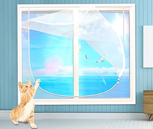 XWanitd Katzensicherheits-Fensterschutz, Mückenschutz, Balkonnetze, kratzfest, Katzennetz, selbstklebend, Fensternetz, DIY-Größe, Reißverschluss (120 x 180 cm, Reißverschluss-E)