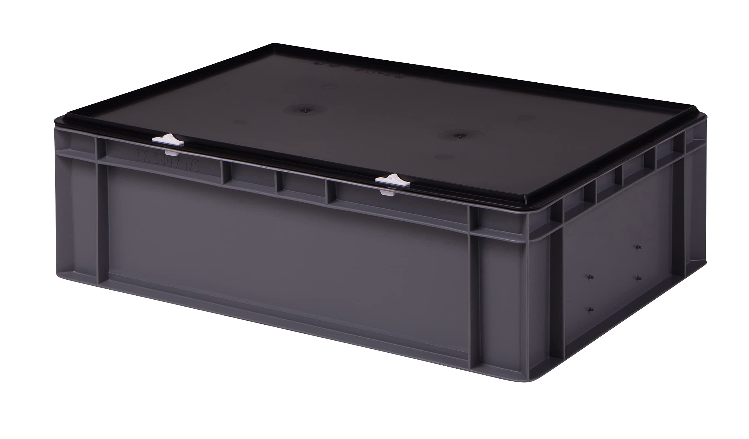 1a-TopStore Stabile Profi Aufbewahrungsbox Stapelbox Eurobox Stapelkiste mit Deckel, Kunststoffkiste lieferbar in 5 Farben und 21 Größen für Industrie, Gewerbe, Haushalt (grau, 60x40x18 cm)