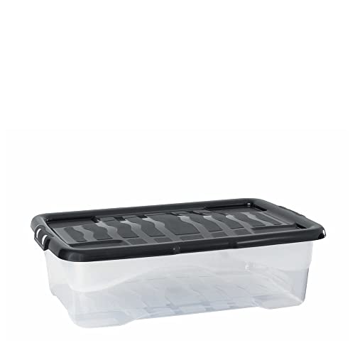 3 Stück - Strata Curve Aufbewahrungsbox mit schwarzem Deckel, 30 Liter, 60x40x17cm - transparent
