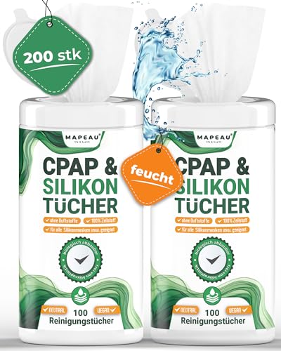 100x CPAP Reinigungstücher für Sauerstoffmasken Mapeau, Reinigung von Silikon Produkten, Gummi und Kunststoffen, duftfrei ohne Alkohol (2)