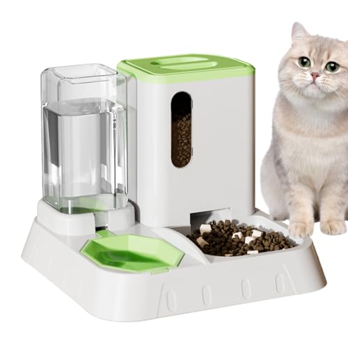Futterspender für Haustiere, automatisch, Futterspender für Katzen, automatisch,2-in-1-Futter- und Wasserspender, transparent, automatisch - Einfache Installation, rutschfest, große Kapazität, Brojaq