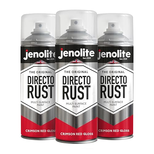 JENOLITE Directorust Glanzfarbe | CRIMSON ROT | Sprühfarbe für mehrere Oberflächen | Holz, Metall, Kunststoff, Keramik, verrostete Oberflächen | 3 x 400ml | RAL 3027