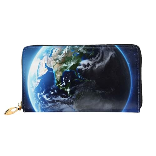 YoupO Earth and Space Geldbörse für Frauen Leder Geldbörse mit Reißverschluss Münztaschen Mode Handtasche Tasche, Schwarz , Einheitsgröße