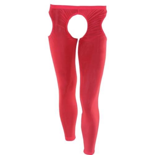 YiZYiF Herren Lange Unterhosen mit Vorne und Hinten offen Männer Unterwäsche Pants Hose Leggings Tights #3 Rot Einheitsgröße