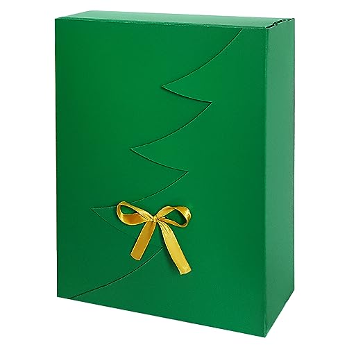 Premium Grüne Weihnachtsbaum Geschenkbox -24 Stk – 35x25x15 cm | Eingetragenes EU-Design | Satinband | Nachhaltige Verpackungslösung