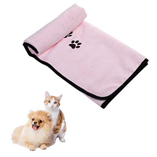 POPETPOP Haustier Hundebadetuch Super saugfähiges Handtuch für kleine, mittlere und große Hunde Trockentuch Waschbar Hundebadezubehör-Pink