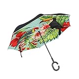 Tropischer Vogel-Toucan-Papagei Invertierter Regenschirm UV-Schutz Winddichter Umbrella Invertiert Schirm Kompakt Umkehren Schirme für Auto Jungen Mädchen Reise Strand Frauen