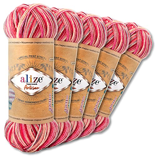 Wohnkult Alize 3 x 100 g Superwash Artisan Sockenwolle Premium 16 Auswahl Kontrast Häkeln Stricken (9002)
