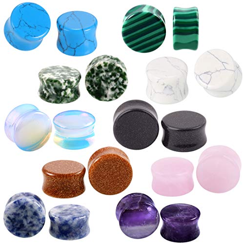 CBLdf 20 PCS Ohr Tunnels Plugs （6-16mm） Natural Stone Plug Ohr Tunnels Gauges For Punk Hip-hop Ears Expander Body Piercing Jewelry (Size : 10mm)