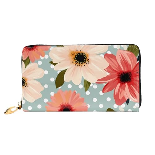 YoupO Polka Dots Blumen Geldbörse für Frauen Leder Geldbörse mit Reißverschluss Münztaschen Mode Handtasche Tasche, Schwarz , Einheitsgröße