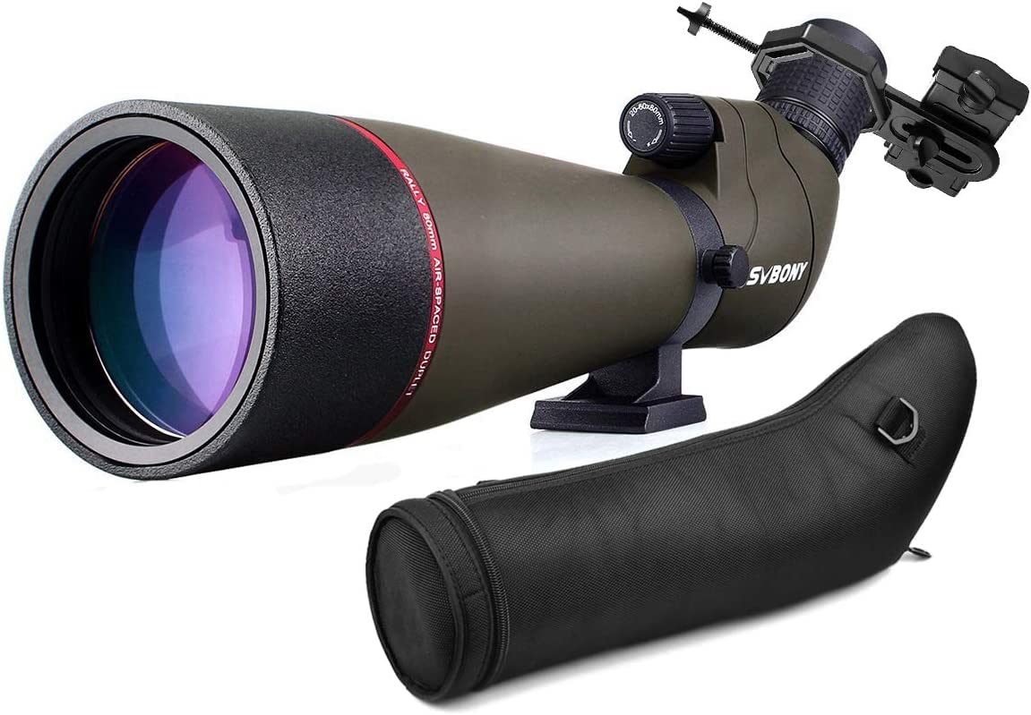 Svbony SV13 20-60x80 Spektiv mit Smartphone Adapter, HD Wasserdicht Spotting Scope Monokular mit Tragetasche, Porro Prisma FMC Optik Abgewinkelt Teleskop Spektive, für Vogelbeobachtung Sportschützen