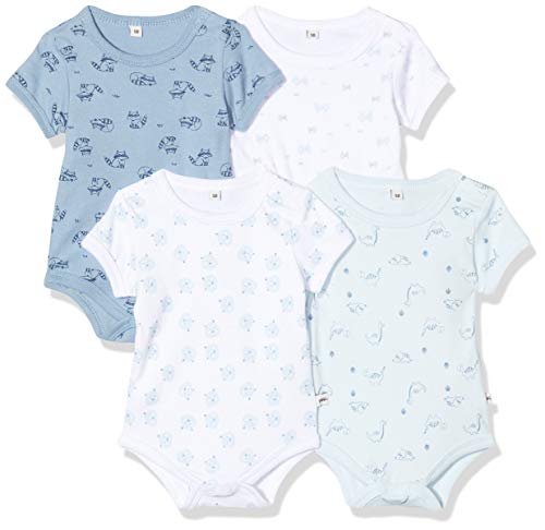 pippi Unisex Baby 4er Pack Aufdruck, Kurzarm Formender Body, Blau (Light Blue 701), (Herstellergröße:92)