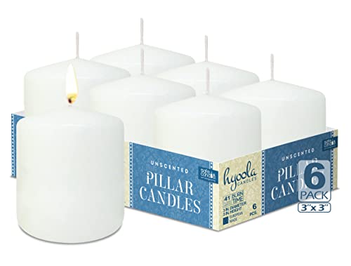Hyoola Weiße Stumpenkerzen 7,5 x 7,5 cm - Unparfümierte Stumpenkerzen Groß - 6er-Pack - Kerzen Lange Brenndauer Hergestellt in EU