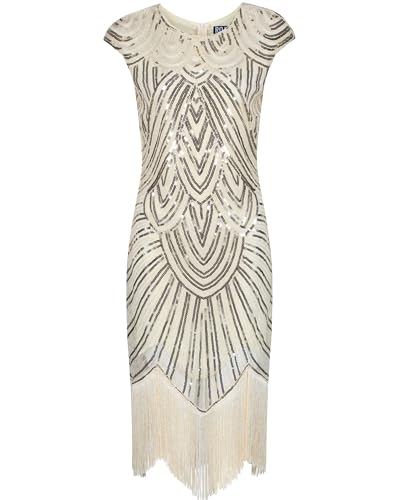 Ro Rox Evelyn Great Gatsby Cocktail Party 1920er Jahre Kleid - Champagner (M - 38)