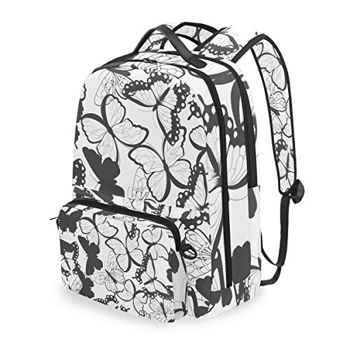 Rucksack mit abnehmbaren Kreuztaschen-Set Schmetterlinge, Schwarz/Weiß, Computer-Rucksäcke für Reisen, Wandern, Camping Daypack