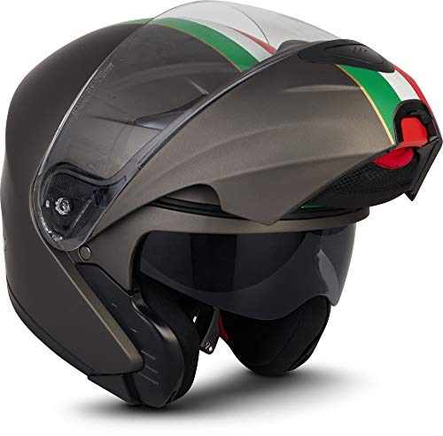 MOTO Helmets® F19 "Venice Titan" · Motorrad-Helm · Klapp-Helm Modular-Helm Flip-up Integral-Helm Motorrad-Helm Roller-Helm Full-Face Cruiser MTB · ECE Sonnenvisier Schnellverschluss Tasche M (57-58cm)
