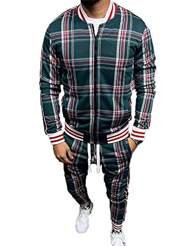 U/N Karierter Anzug Basketball Trainingsanzüge für Männer,Zip Up Gerippte Manschette und Saum Sweatshirt Anzug Outwear