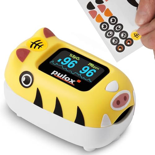 pulox PO-230 Kinderpulsoximeter Pulsoximeter für Kinder in Gelb mit Klebemuster