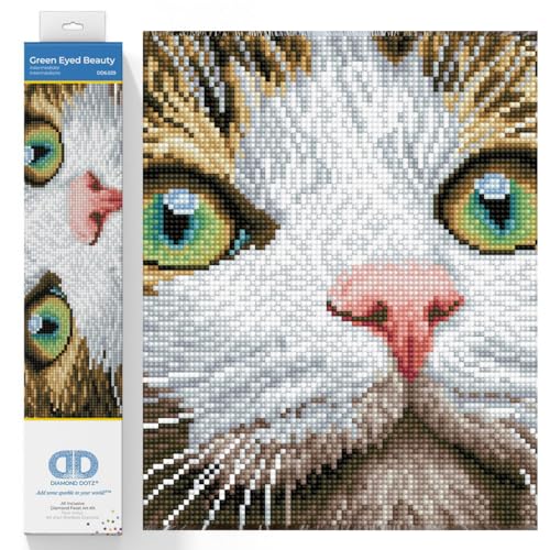 DIAMOND DOTZ DD6.029 - Original 5D Diamond Painting Set Katze mit grünen Augen, Kreativset mit 11.904 Diamant Mosaiksteinen, Malset 35 x 27 cm, DIY Komplettset für Erwachsene und Kinder ab 8 Jahren