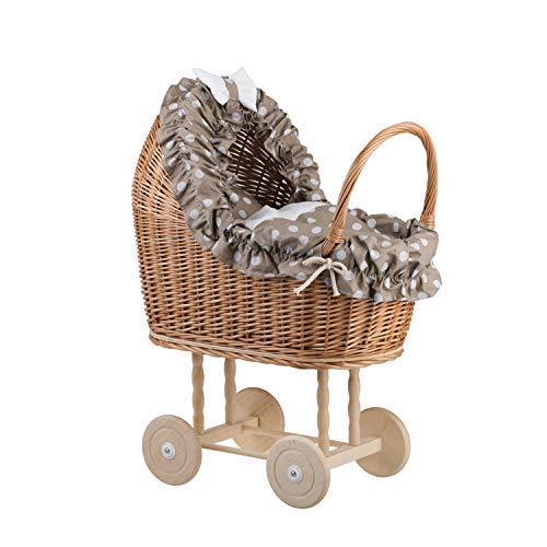 e-wicker24 EIN Wagen, EIN Bett für Puppen aus Weide, Spielzeug aus Weide, Puppenwagen aus Weide, Korbpuppenwagen, Weidenwagen