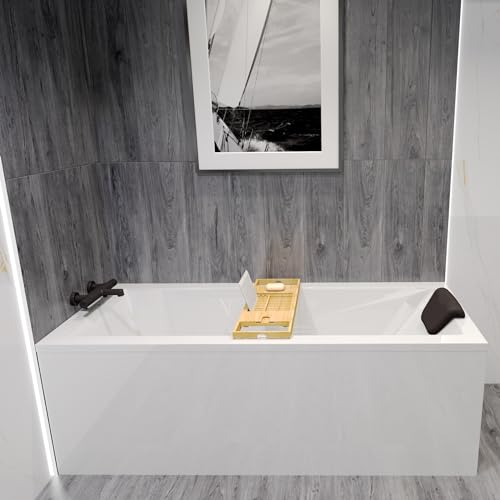 BADLAND Badewanne Rechteck Wanne 170x70 Acrylschürze Ablauf + Bambus Badewannenablage + Nackenkissen KODI + Füße