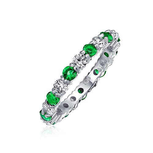 Zwei Ton Grün Geburt Monat Farbe Stapelbar Ewigkeit Cz Pflaster Zirkonia Versprechen Ring Für Frauen Sterling Silber 3Mm