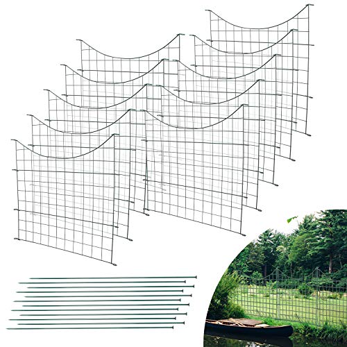 Einfeben Teichzaun Gartenzaun 22tlg Set Zaun Teich mit 10 Zaunelemente und 12 Befestigungsstäben, Metallzaun Grün, Gitterzaun, Gartenzaun, Campingzaun (Unterbogen)