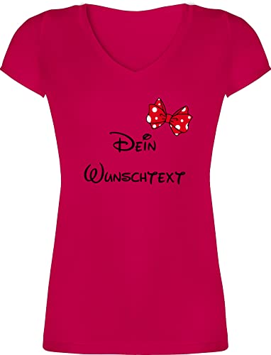 T-Shirt Damen V Ausschnitt personalisiert mit Namen - Aufdruck selbst gestalten - Wunschtext Schleife - M - Fuchsia - eigenem Text Tshirt Name Shirt zum selbstgestalten t personalisierter - XO1525