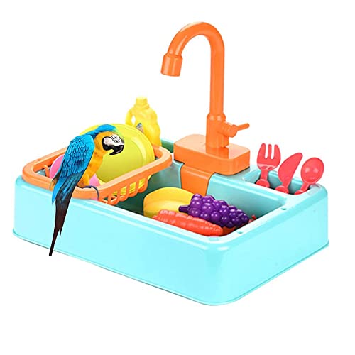 LuukUP Vogelbadewanne-Multifunktionale Papagei Bad Stand-Vogel Feeder Pet Pool-Mit Wasserhahn Lebensmittel Container Vogel Zubehör Vogel Spielzeug (B)