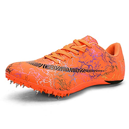 FJJLOVE Männer Damen Track & Field Schuhe, Spikes Laufende Turnschuhe Leichte Springschuhe Für Jugendliche, Jungen Und Mädchen,Orange,38 EU