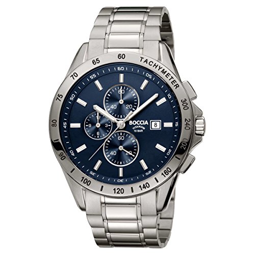 Boccia Herren Chronograph Quarz Uhr mit Titan Armband 3751-01