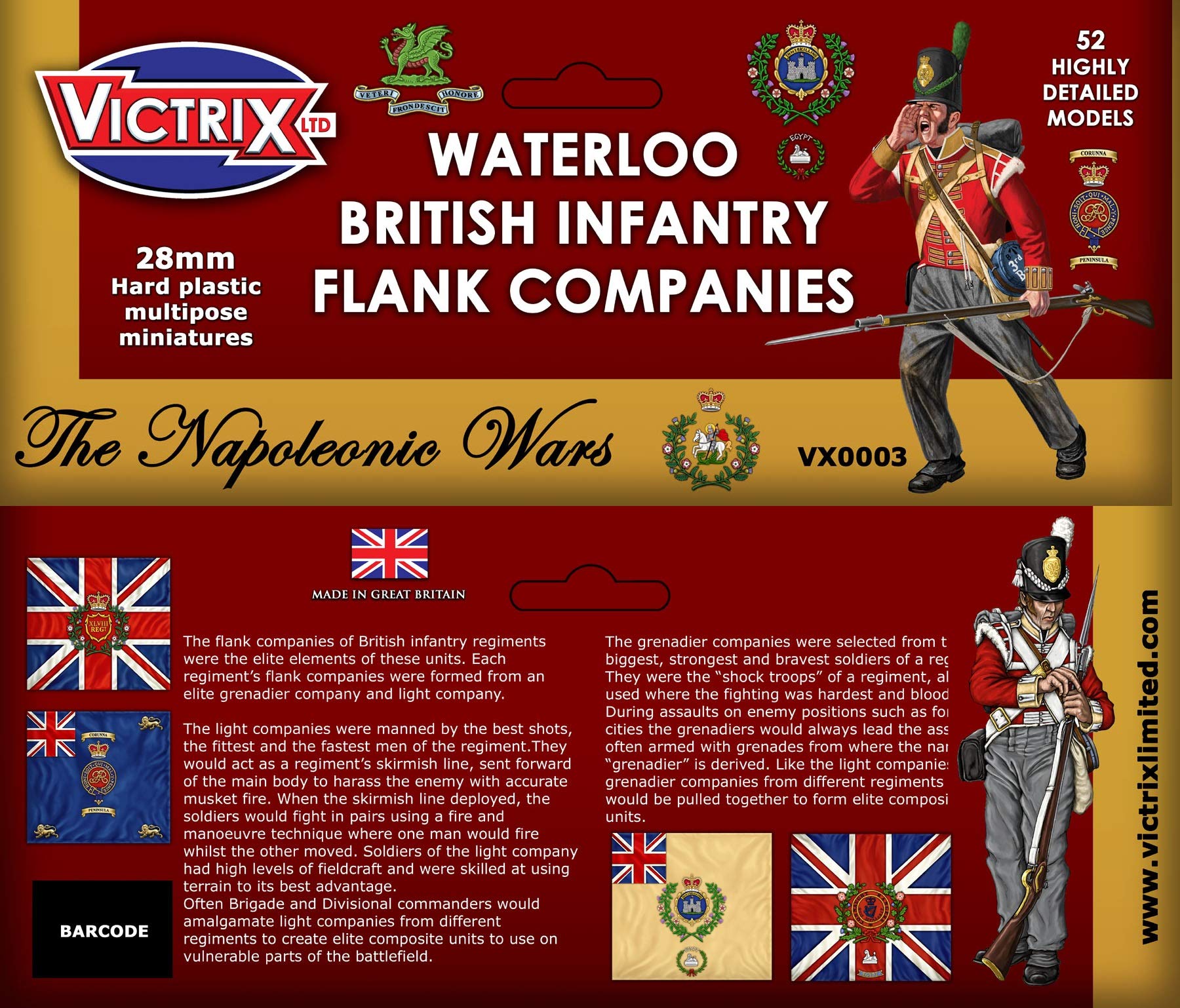 Victrix VX0003 - Waterloo Britische Infanterie Flank Companies - 52 Abbildung Box Set mit Fahnen - 28mm Plastic Miniatures Napoleonic