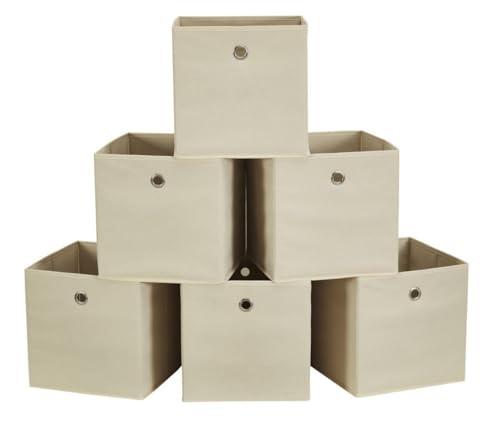 NW Aufbewahrungsbox mit Ösen, quadratisch, faltbar, Beige, 6 Stück