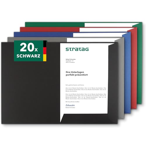 Präsentationsmappe A4 in Schwarz 20 Stück (wählbar) - erhältlich in 7 Farben - direkt vom Hersteller STRATAG - vielseitig einsetzbar für Ihre Angebote, Exposés, Projekte oder Geschäftsberichte