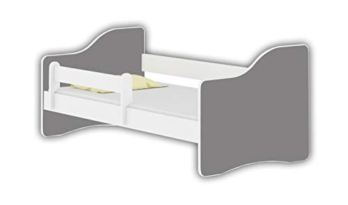 Jugendbett Kinderbett mit einer Schublade mit Rausfallschutz und Matratze Weiß ACMA HAPPY 140x70 160x80 180x80 (Grau, 160x80 cm)