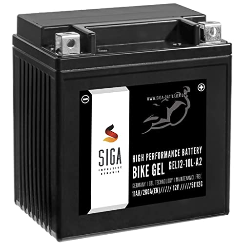 SIGA Gel Motorradbatterie 12V 11Ah 260A/EN Gel Batterie YB10L-A2 GEL12-10L-A2 YB10L-B YB10L-BS 12N10-3B 51112