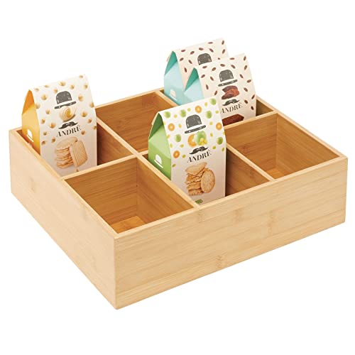 mDesign Teebox – elegante Aufbewahrungsbox mit 6 Fächern aus Bambus – Holzkiste für Teebeutel, Teeei, Gewürze und Co. – naturfarben