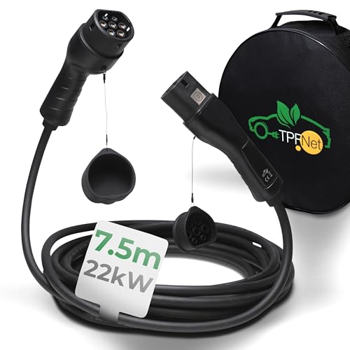 TPFNet Typ 2 Ladekabel 7,5m für Elektroauto PHEV Hybrid 22kW 32A E-Auto Ladekabel 3 phasig 7,5 Meter, Kompatibel mit Model 3/S/X/Y, i3, ID.3, ID.4, E-Tron, IONIQ 5, ZOE, Kona EV, 500e, EQC, EV6