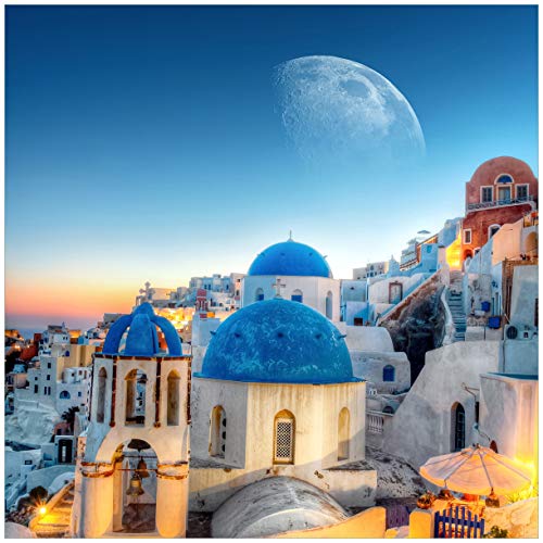 Wallario Glasbild Urlaub auf Santorini - 50 x 50 cm Wandbilder Glas in Premium-Qualität: Brillante Farben, freischwebende Optik