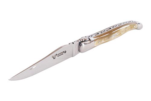 Laguiole en Aubrac Taschenmesser 12 cm, Griffschalen Hornspitze, Klinge und Backen glänzend