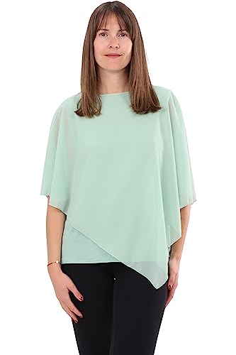 Malito - Damen Chiffonbluse - kaschierendes Fledermaus Shirt - asymmetrische Tunika mit lockerer Passform - blickdichte Bluse im Poncho Style 10732 (34-44 | Mint)