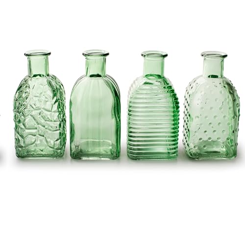 12 x Vasen in quadratischer Form in Vier Modellen Sortiert H 13 cm - Kleine Blumenvasen - Tischvasen klein - Bunte Vasen - Tischdeko Hochzeit Farbe Mintgrün