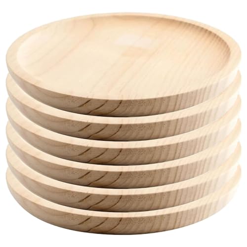 MGE - Holzteller Rund - Holzplatte - Fleischteller - Pizzateller - Schneidebrett - Kiefer - Set von 6 - Ø 20 cm