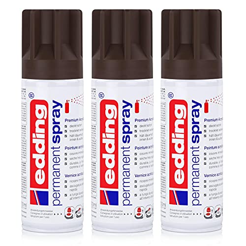 edding Permanent Spray Premium-Acryllack schokoladenbraun 200ml RAL 8017 - seidenmatt - Sprühlack deckt sofort,trocknet extrem schnell und hält dauerhaft innen & außen,für Glas, Metall uvm. (3er Pack)