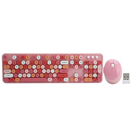 Wireles Keyboard Mouse Set, 104 Tasten 5-Tasten-Maus USB-Stick Ergonomische Mechanische Tastatur Maus Combo, für Windows XP / Win7 / Win8 / Win10(Rosa)