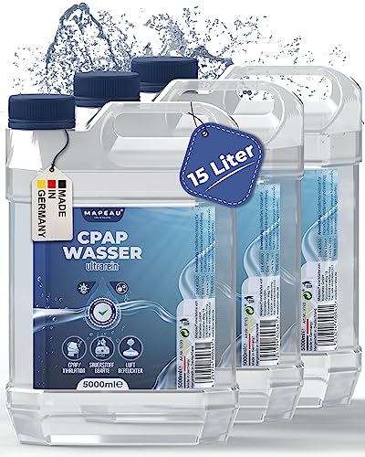 Mapeau 15L CPAP Wasser für Sauerstoffgeräte CPAP-Geräte Atemgasbefeuchtung, Inhalator, Luftbefeuchter Wasser (15 Liter (3x5L))