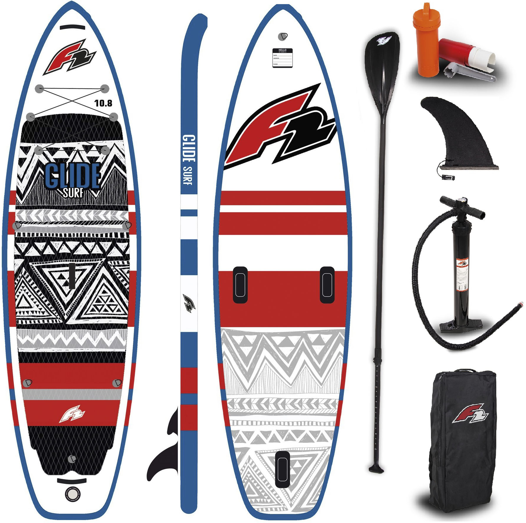 F2 Inflatable SUP-Board "Glide Surf 10,8 red", (Packung, 5 tlg.)