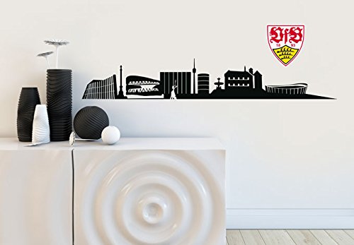 Wall-Art - Wandtattoo, Aufkleber - VfB Stuttgart Skyline schwarz mit Logo farbig - 120x19 cm, Logo 18 cm Breite - Art. Nr. VFB10051