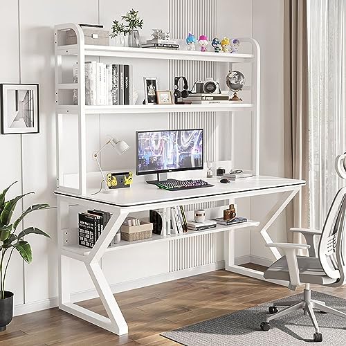 ZOUTYI Computertisch mit Schrank und Bücherregal, PC-Arbeitstisch, Heimbüro-Schreibtisch, Arbeitstisch für Erwachsene/Studenten (47 Zoll, weiß)